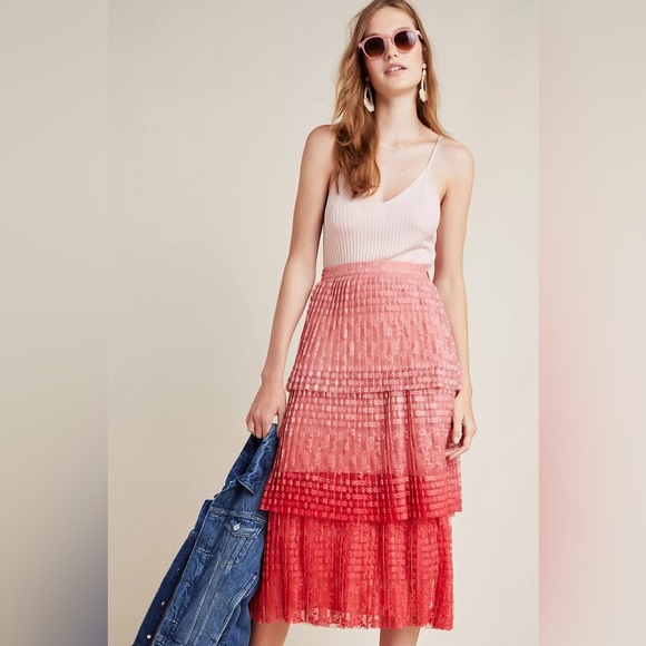 Anthropologie Dresses & Skirts - (K2) Anthropologie Brighton Tiered Lace Midi Skirt, Size 0